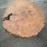 Brutalist coffee table in solid elm burl 108 cm diameter
