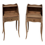 Paire de chevet / tables de nuit anciennes en bois massif brut - tiroir