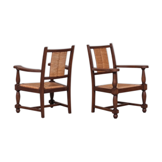 Pair of Mid-Century Rush French Armchairs