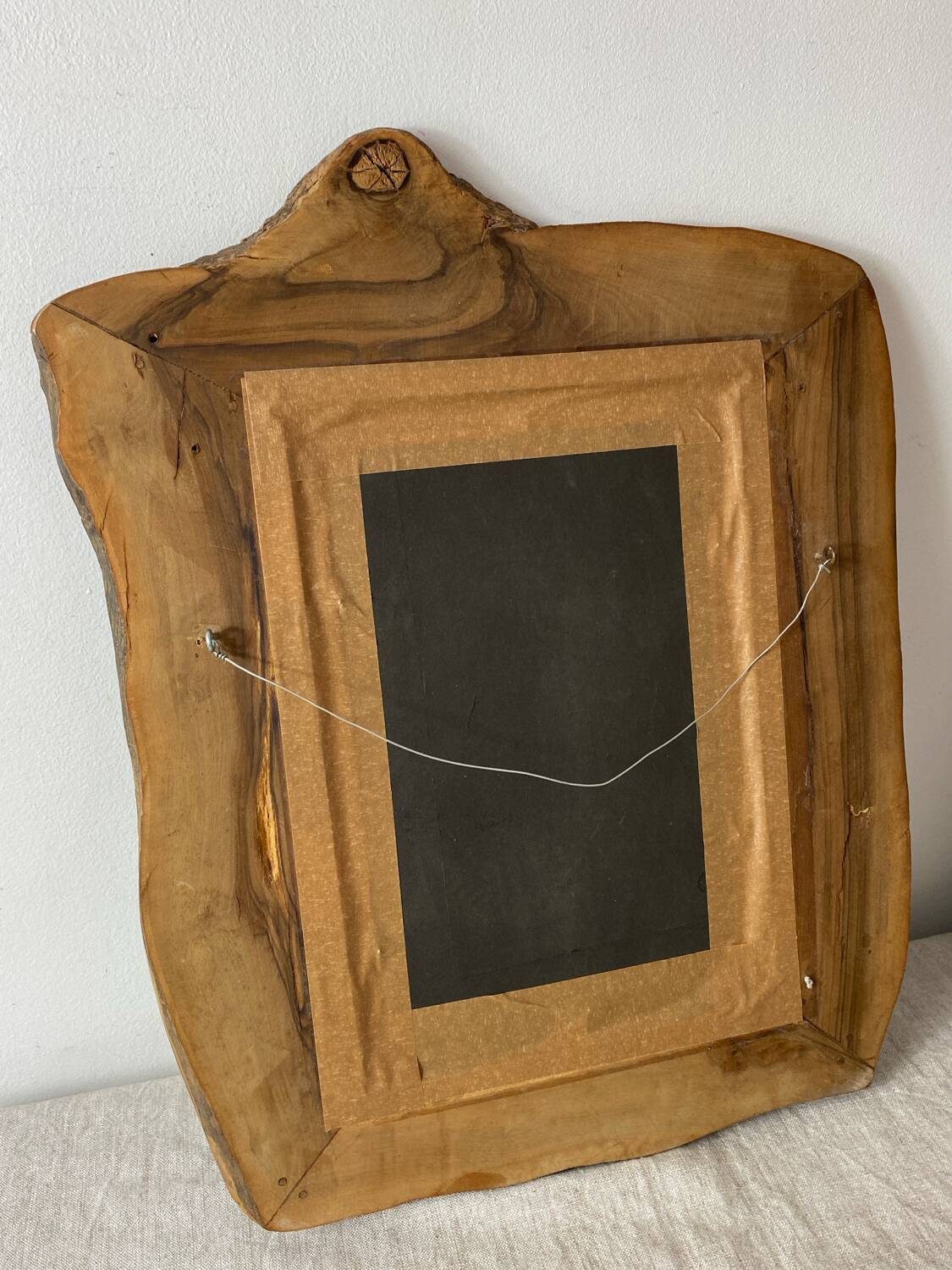 Vintage olive wood mirror in free form