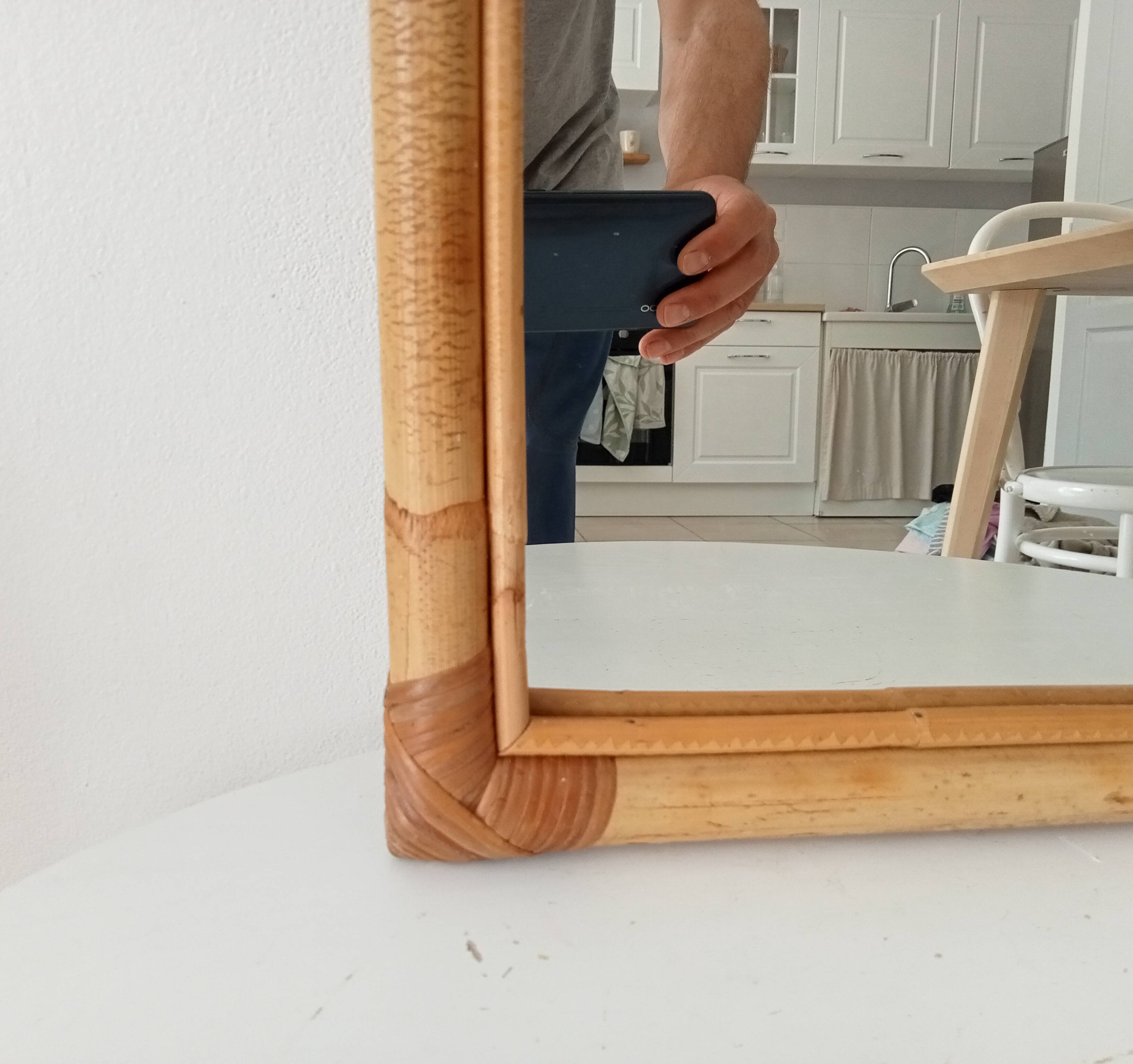 Vintage bohemian arch mirror in bamboo and rattan