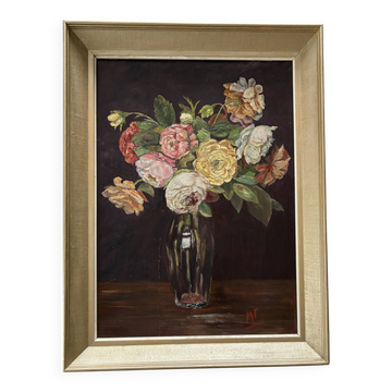Nature morte ancienne bouquet de roses