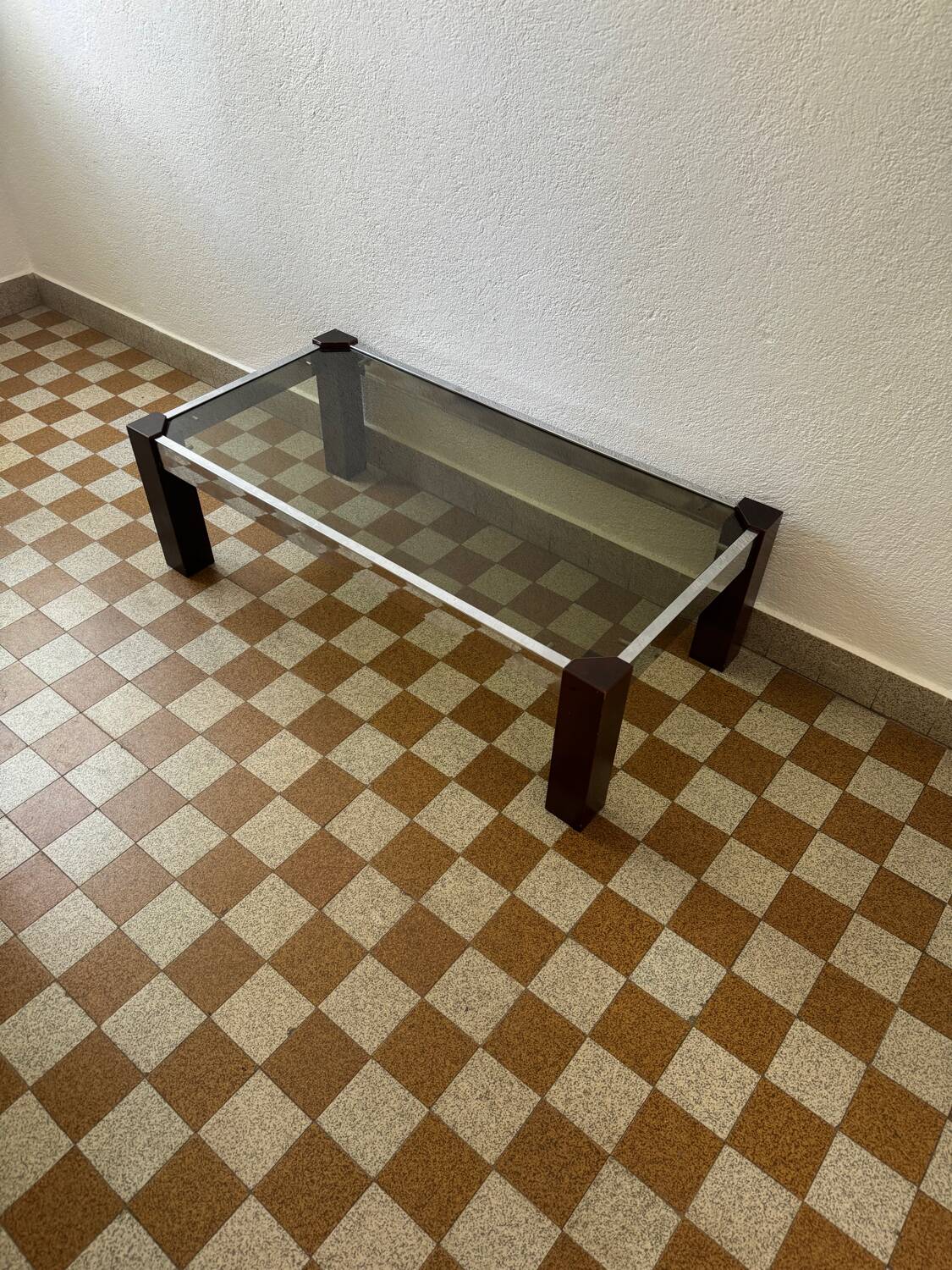 Chrome wood and smoked glass coffee table from the 70s
