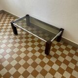 Chrome wood and smoked glass coffee table from the 70s