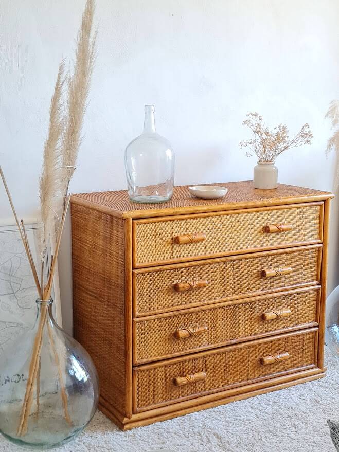 Commode en rotin, circa 1970