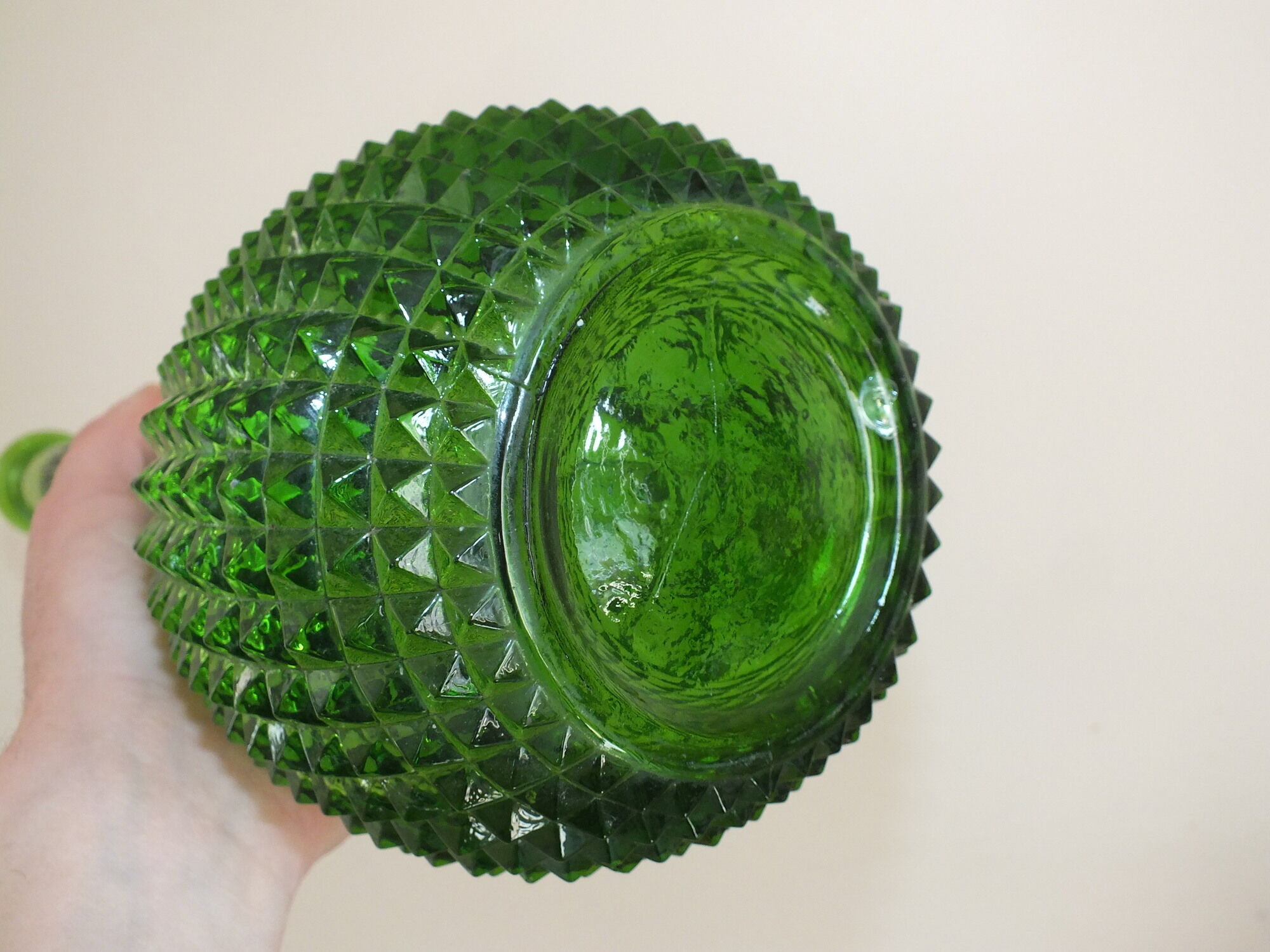 Empoli Italian glass bottle vase without cap, with diamond points