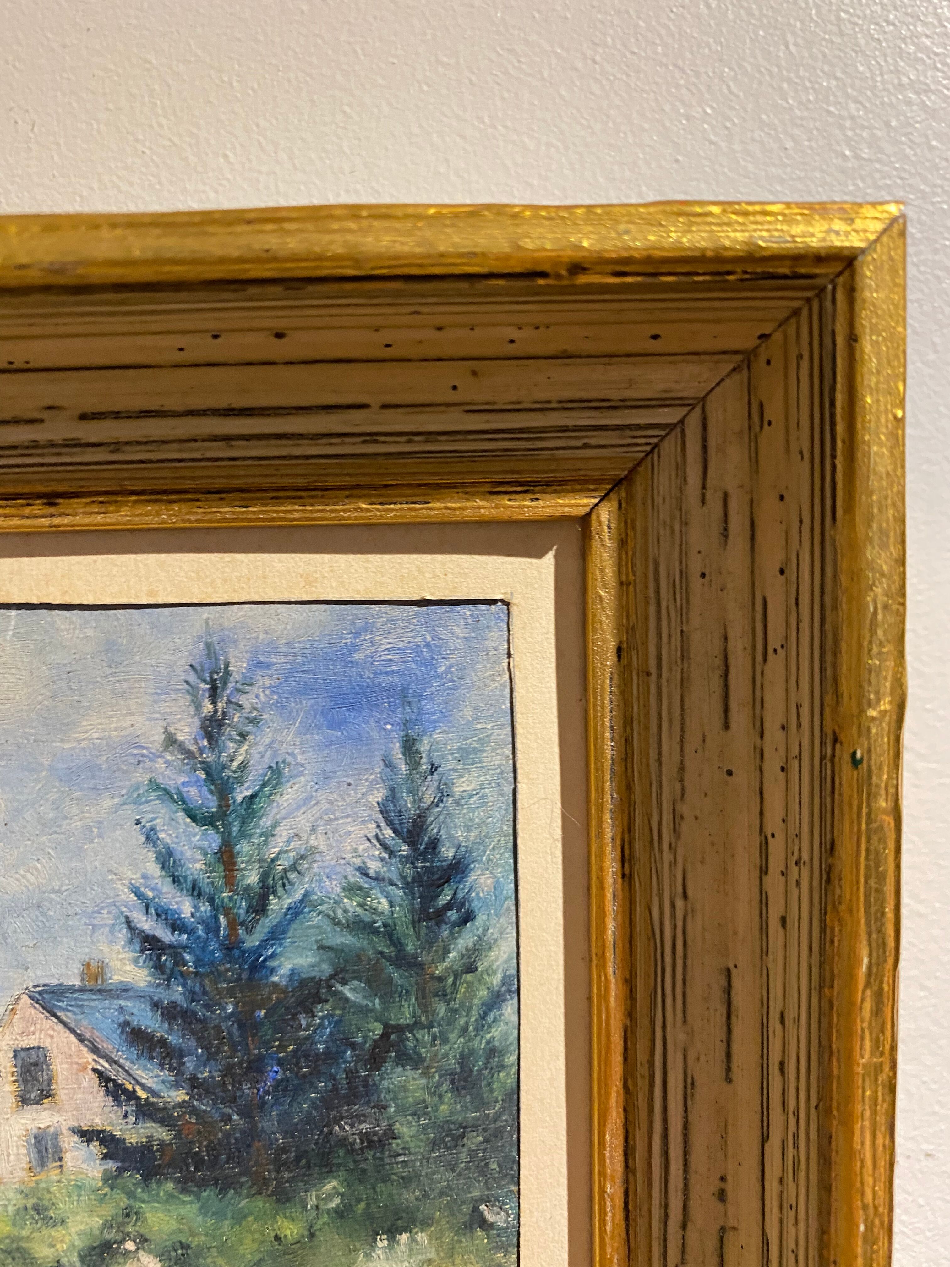 Old painting, landscape with stream signed dated 1925