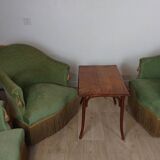 3 fauteuils crapaud en tissu vert