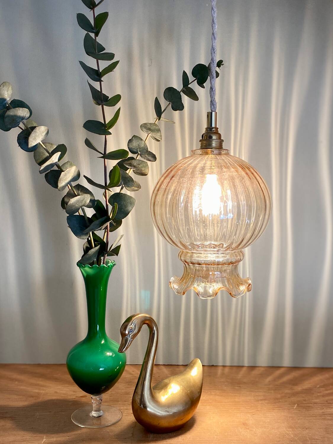 Vintage amber glass globe pendant light