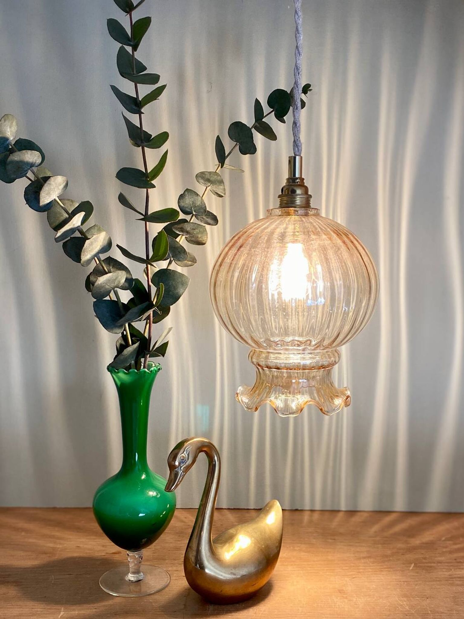 Vintage amber glass globe pendant light