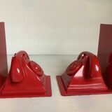 Pair of red telephone bookends