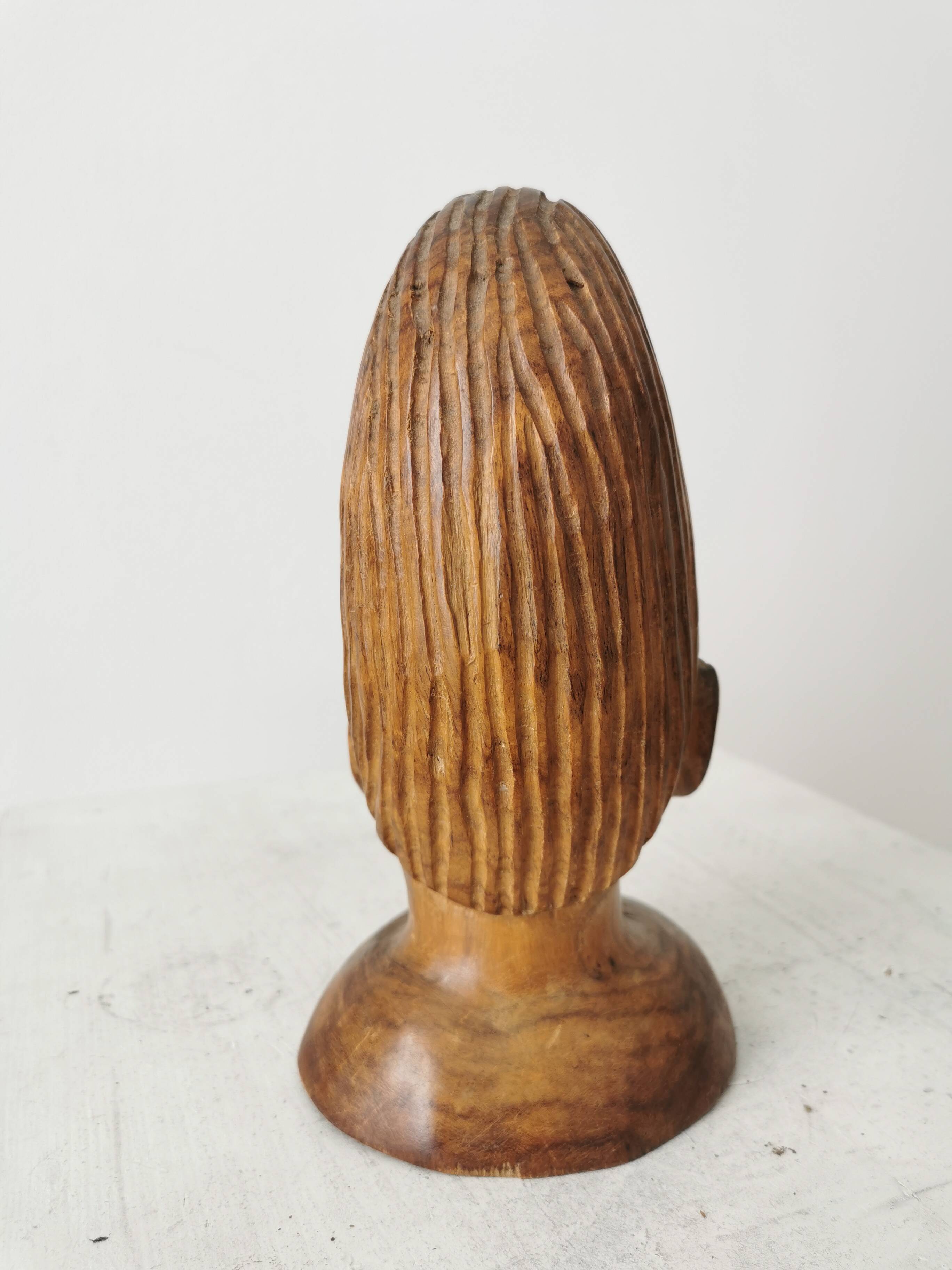 Hand Carved African Ebony Woman Bust: Vintage Tribal Sculpture