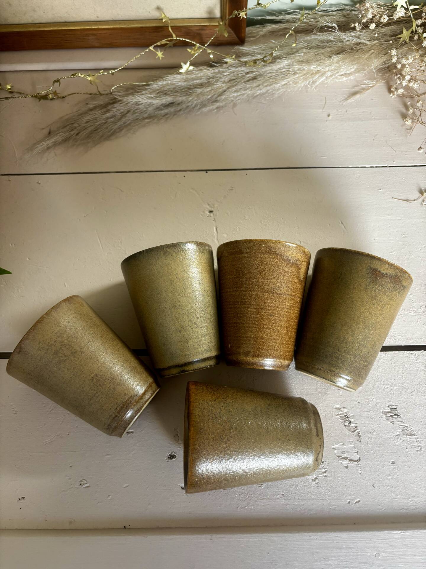 Set of 5 Digoin stoneware tumblers
