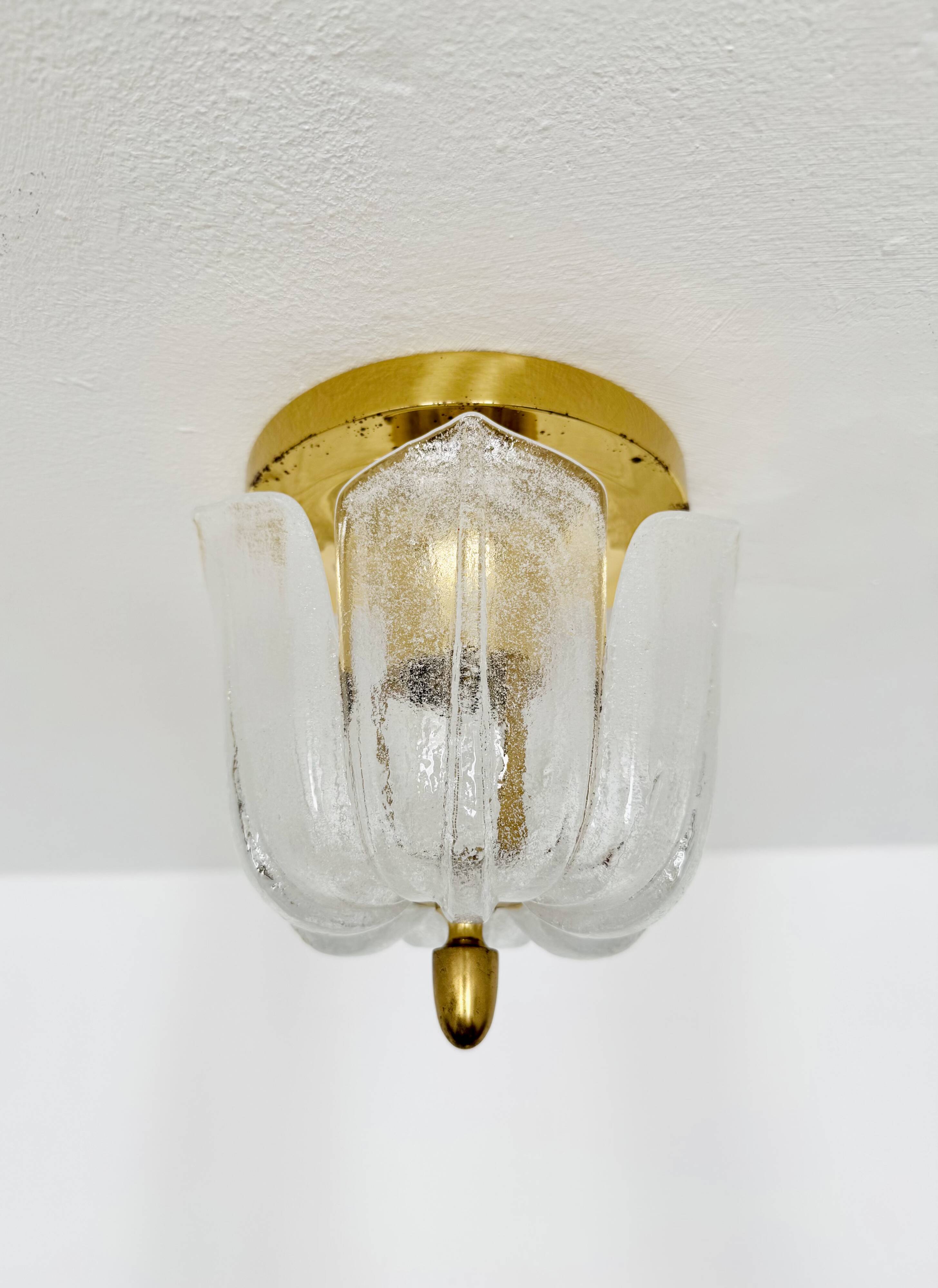 Brass and Glass Flush Light by Glashütte Limburg