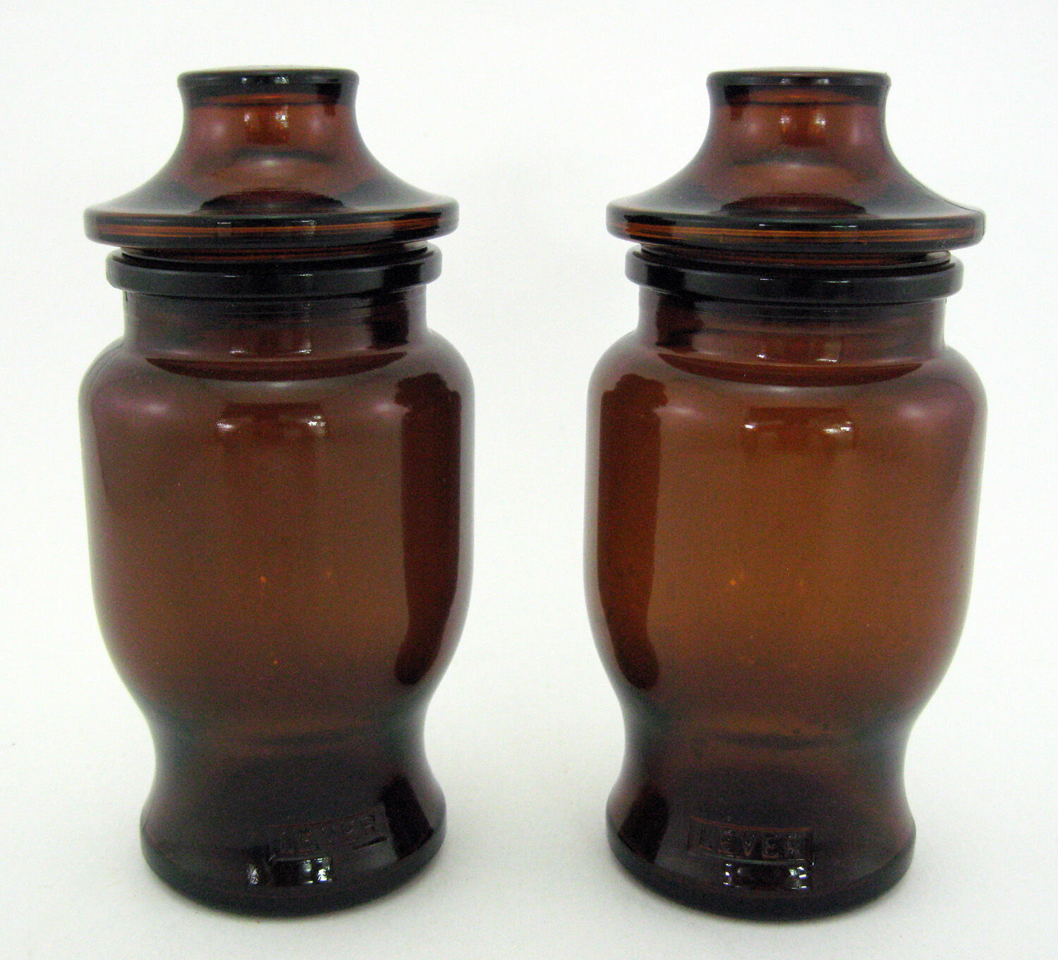 2 brown glass jars - Lever made in Belgium 1970