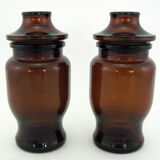 2 brown glass jars - Lever made in Belgium 1970