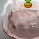 Pink Glass Cloche with Green Finial on Plate – 1930s Italian Vintage Glass Tableware