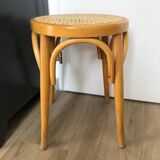 Tabouret bois et cannage vintage