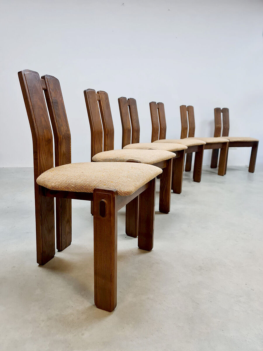 Midcentury oak dining chairs vintage 'Brutalism'