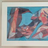 Tableau, peinture ancienne Mario Carletti composition Cubiste, XXeme s.