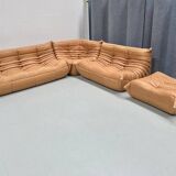 Ensemble de salon Togo en cuir marron camel français, attribué à Michel Ducaroy pour Ligne Roset, ensemble de 4 pièces