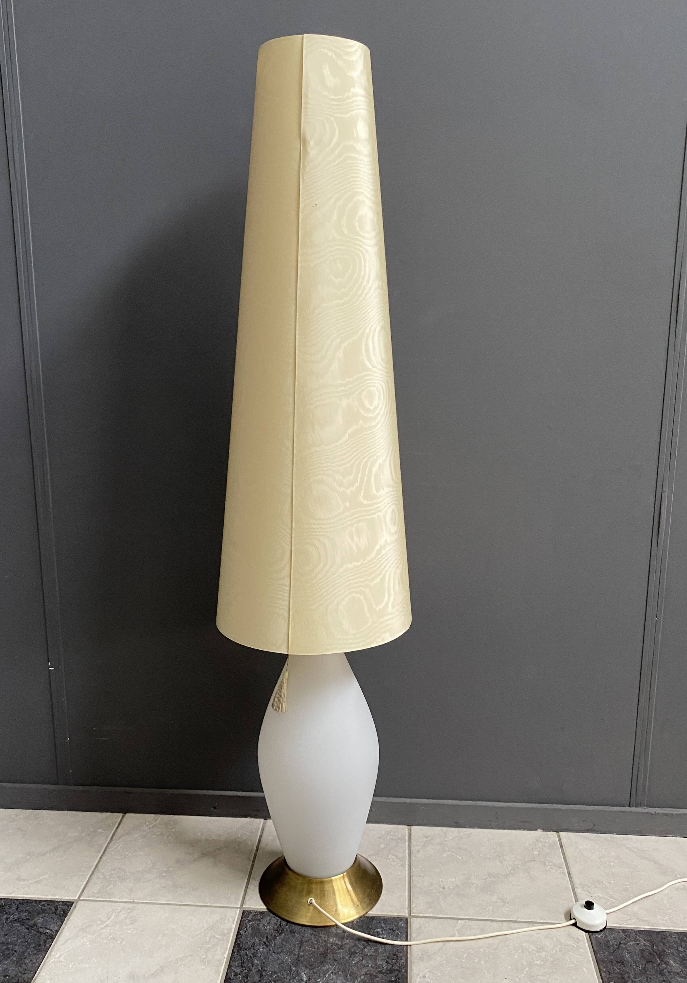 Glass floor lamp with large off-white lampshade, 1960s