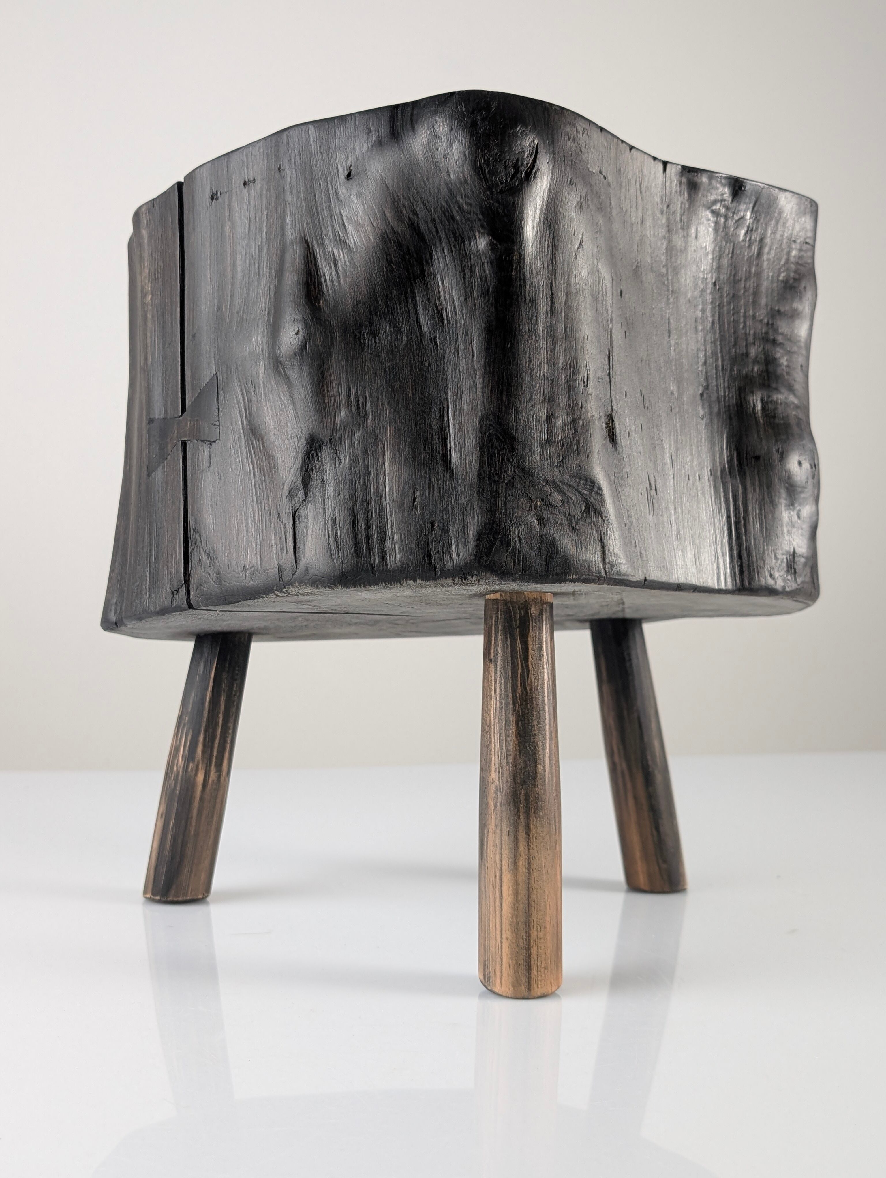 Wabi-Sabi black ebonised wood stool with butterfly joints