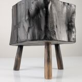 Wabi-Sabi black ebonised wood stool with butterfly joints