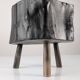 Wabi-Sabi black ebonised wood stool with butterfly joints