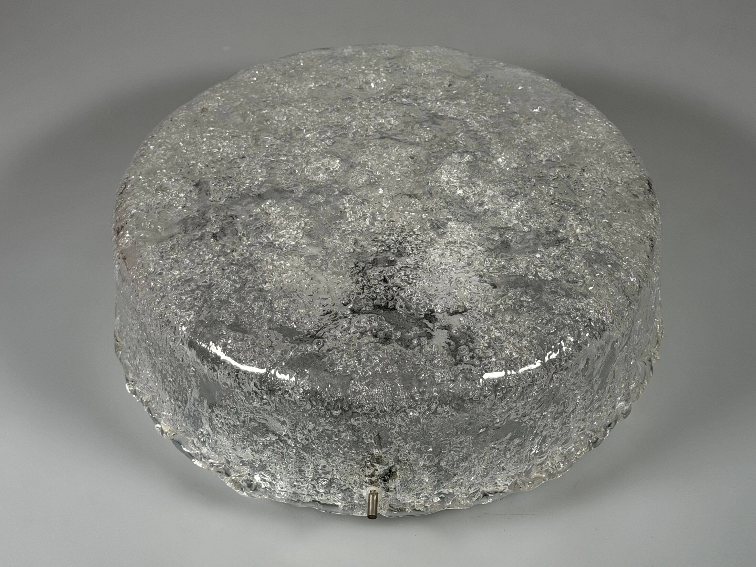 1960s 1970s Ceiling Light Flush Mount Ice Glass from Hillebrand Germany