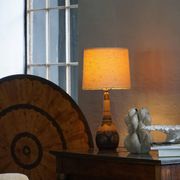 Art Nouveau table lamp in coloured terracotta by L. Hjorth, Bornholm, 1930s.