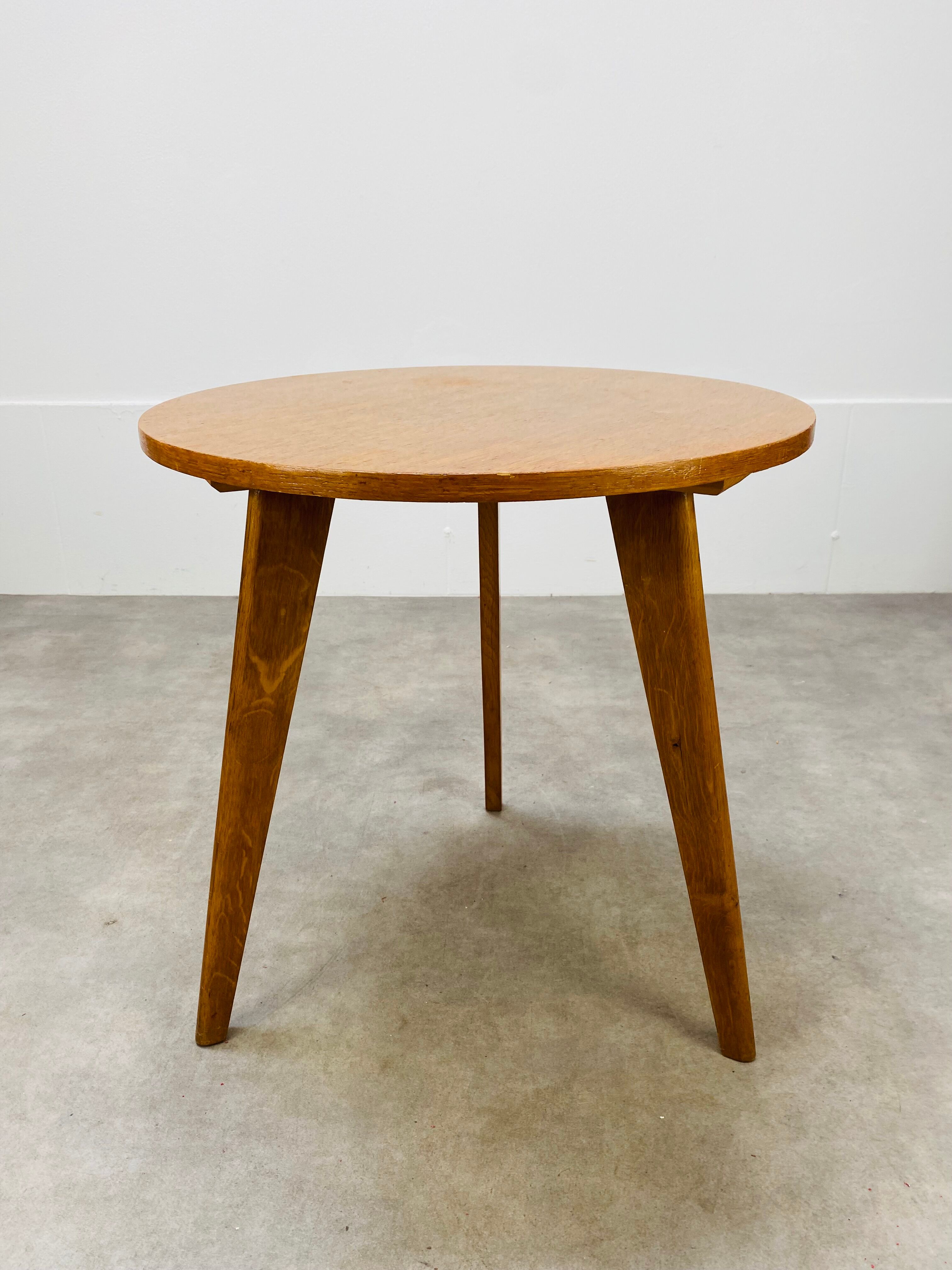 50's vintage wooden tripod side table with compass base