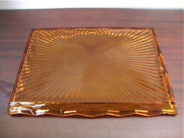 Amber yellow moulded glass tray