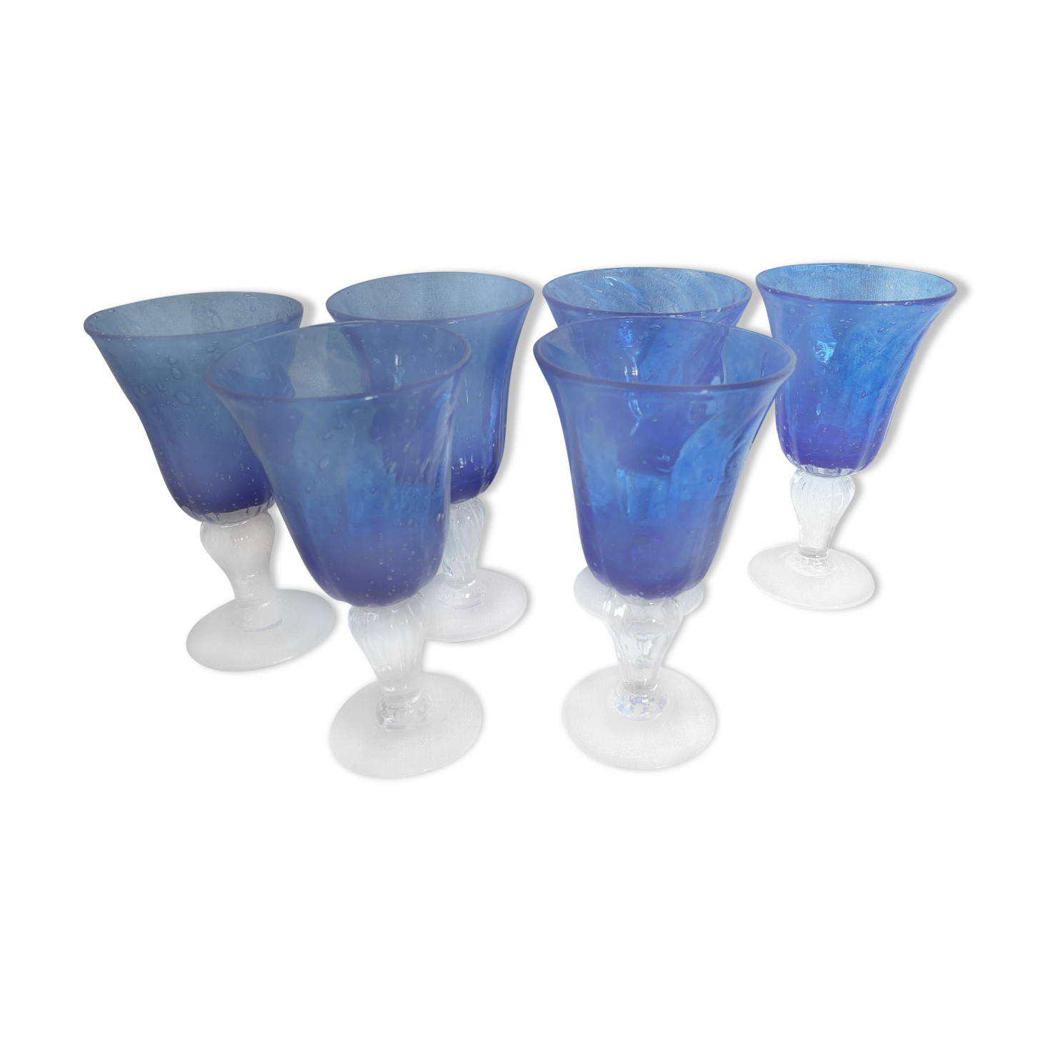 Set of six blue walking glasses "Biot" by Saba.