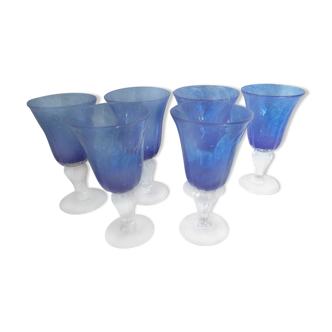 Set of six blue walking glasses "Biot" by Saba.