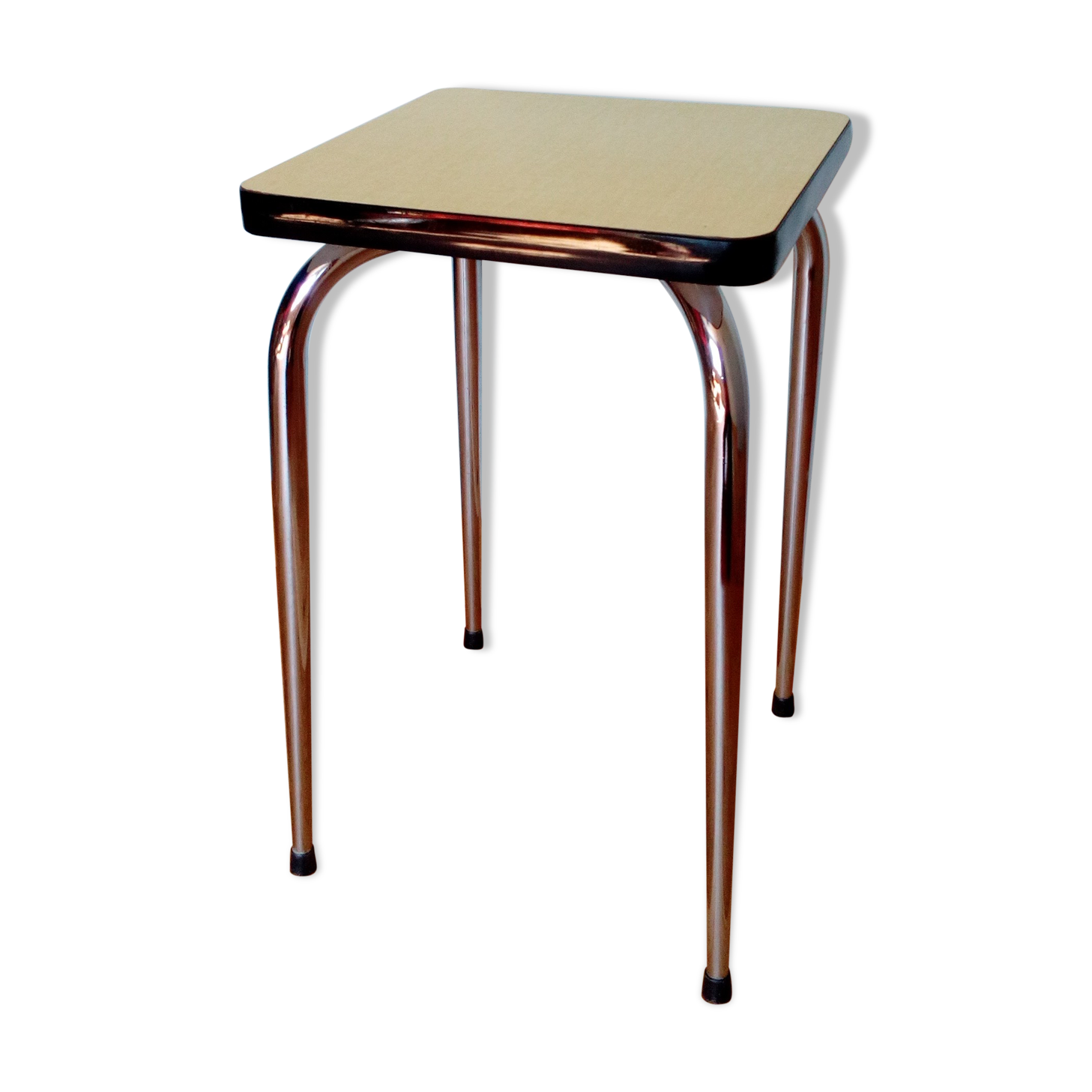 Yellow formica and chrome metal barstool