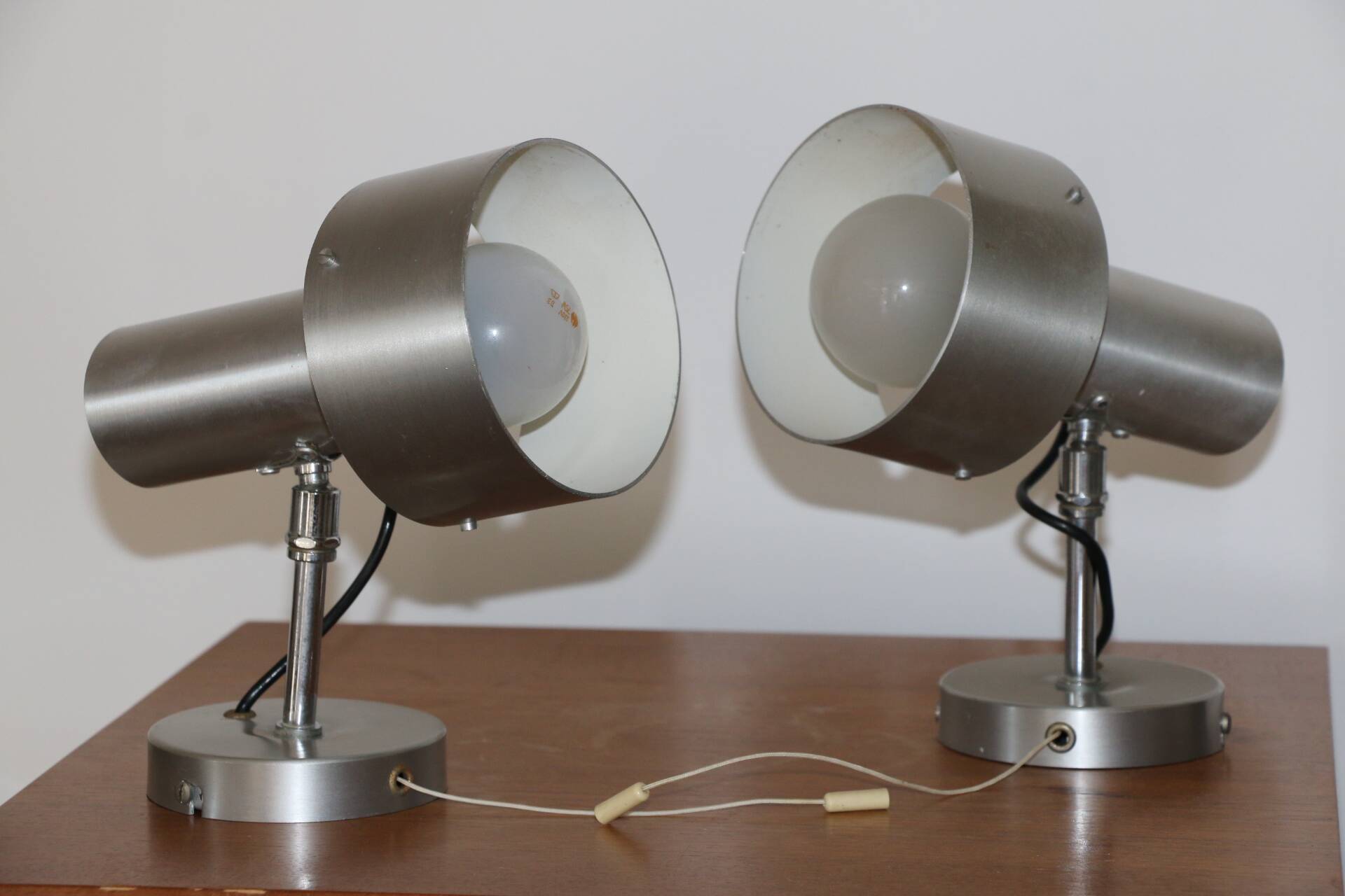 Pair of brushed metal wall lights 1970