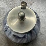 antique mustard pot in blown glass and silver-plated metal EPNS late 19th century
