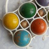 Vintage Jura multicoloured wooden petanque