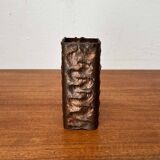Brutalist metal block vase from the mid-century, 1960s.