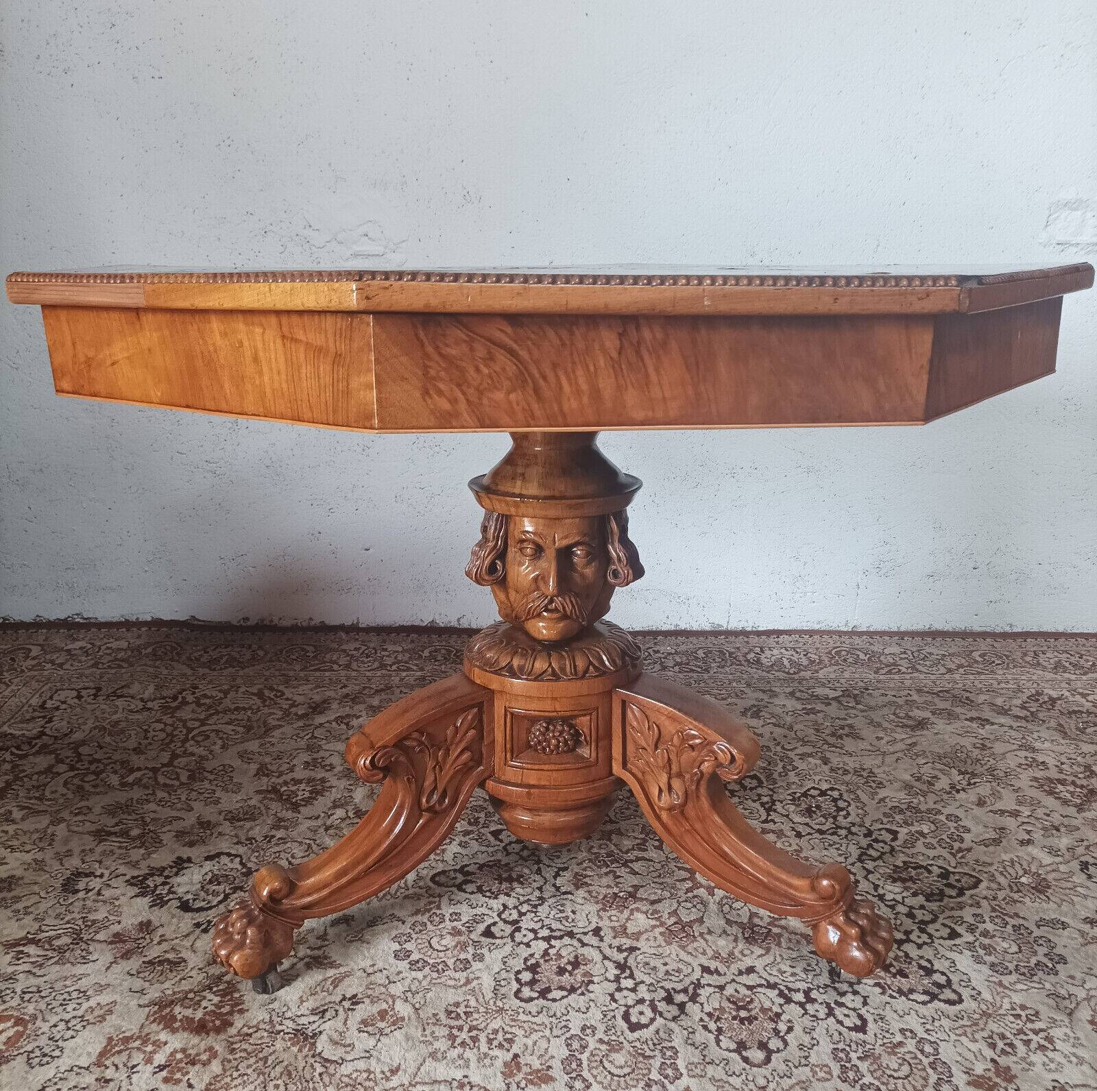 Napoleon III octagonal centre table in marquetry walnut.