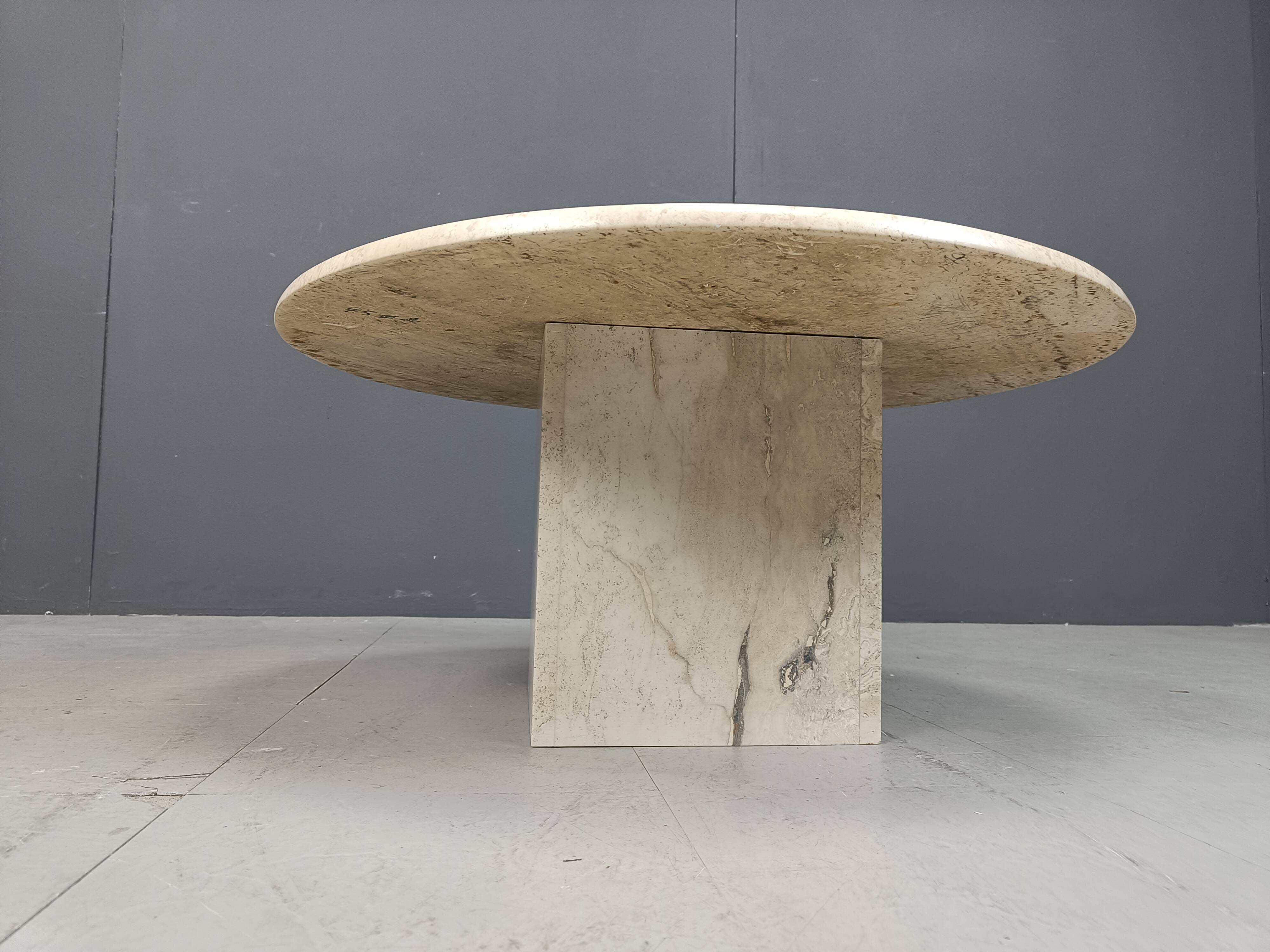 Round travertine coffee table, 1970s