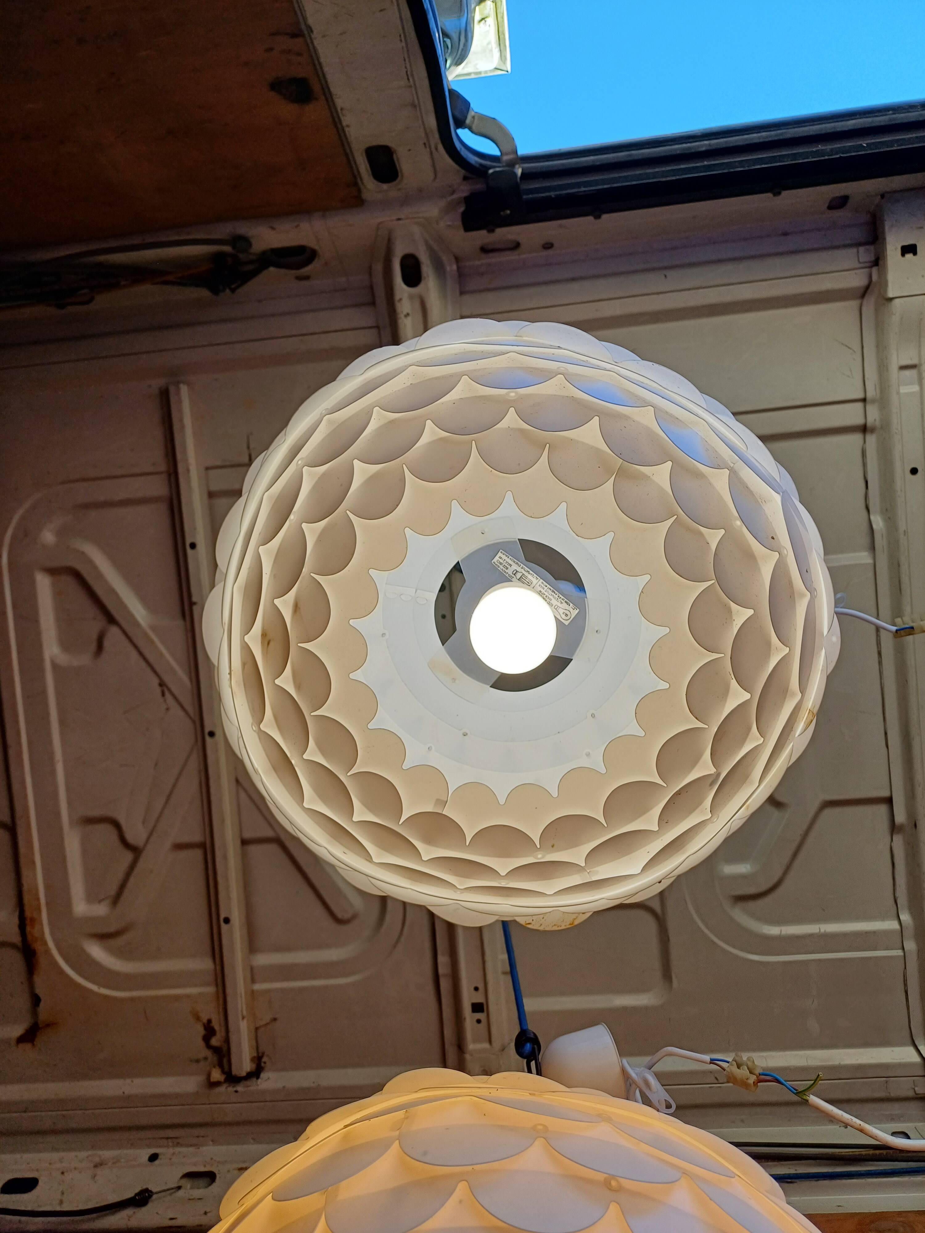 Pair of vintage white plastic pendant lights