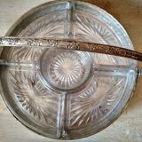 Appetizer tray, servant silver metal and its 5 ramekins 1930s cut glass