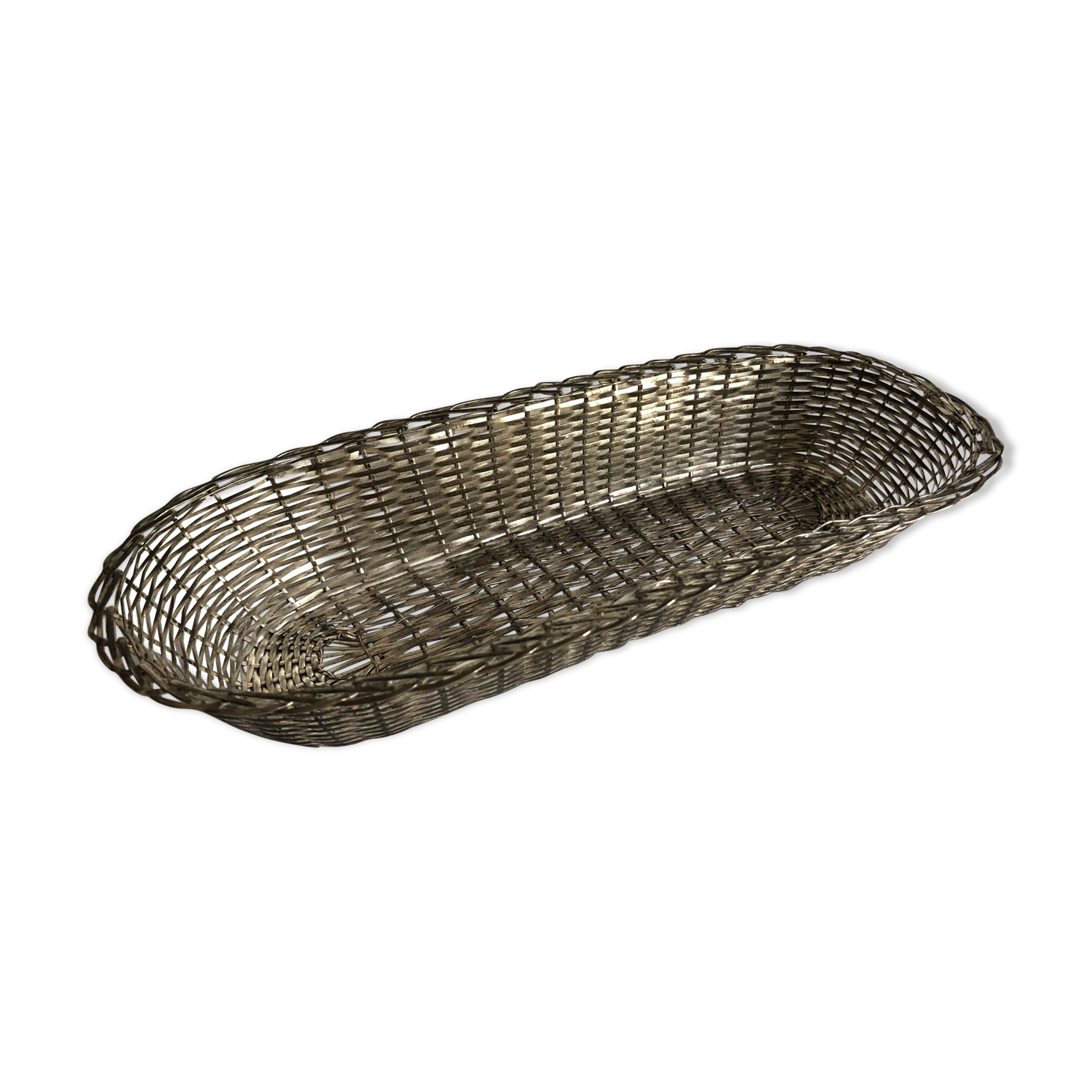 Braided silver metal bread basket