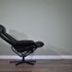 Norwegian Skoghaug industries vintage black leather swivel reclining chair