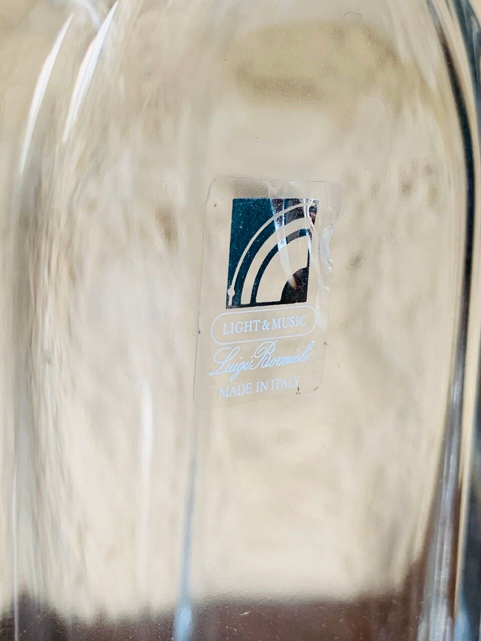 Set, vintage crystal whiskey decanter with 6 glasses, by Luigi Bormioli, circa 70's