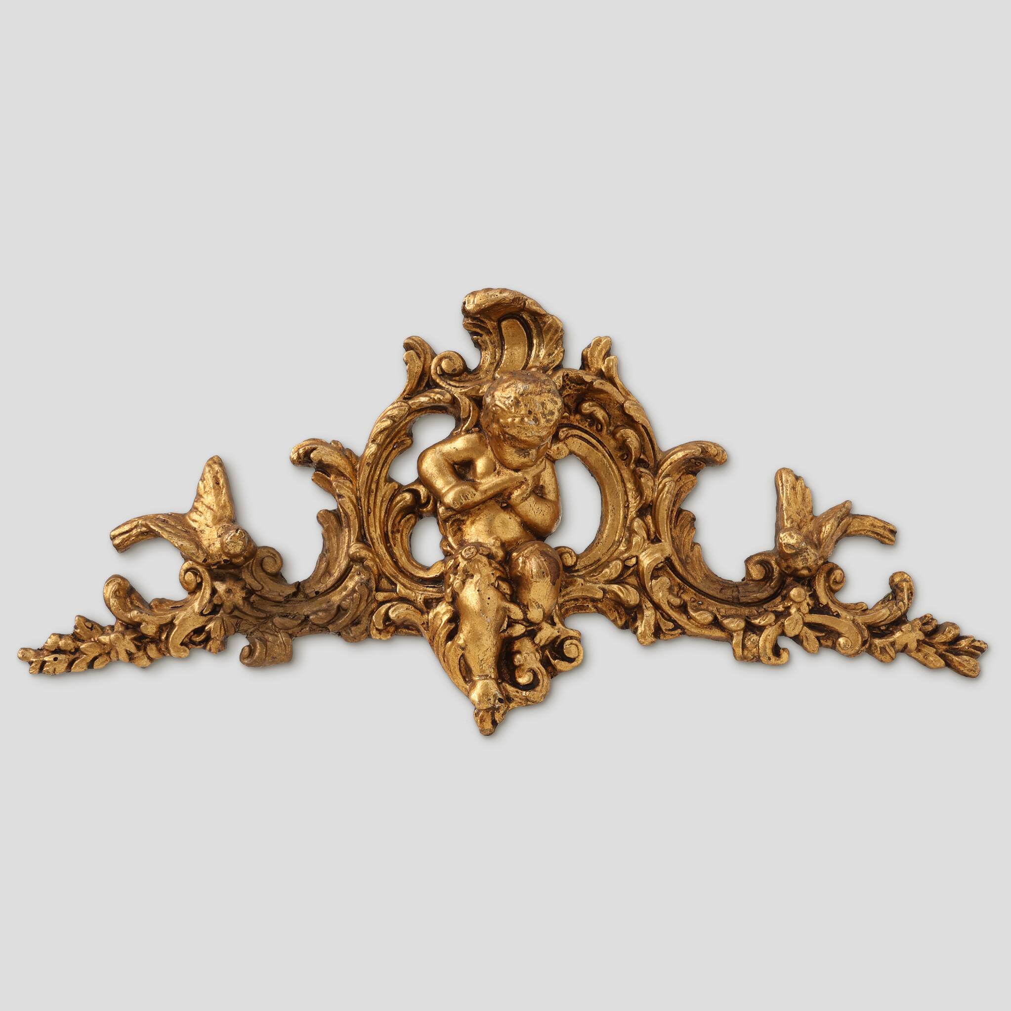 Louis XV Giltwood Ornament with Central Putto and C‑Scrolls, 18th Century