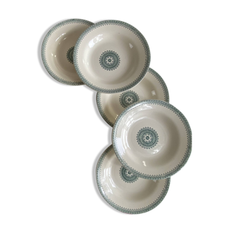 6 deep plates, antique earthenware, ironstone from Creil and Montereau.