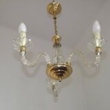 French Barley Twist Glass Arms and Gold Metal 3-Light Chandelier 5230
